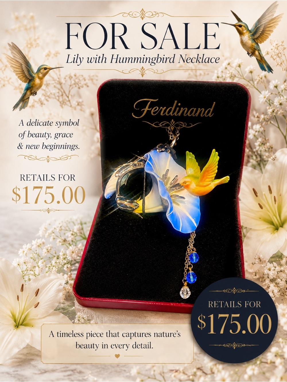 COPY - Franz New 3d Hummingbird necklace. Porcelain, unique/ beautiful. New in …